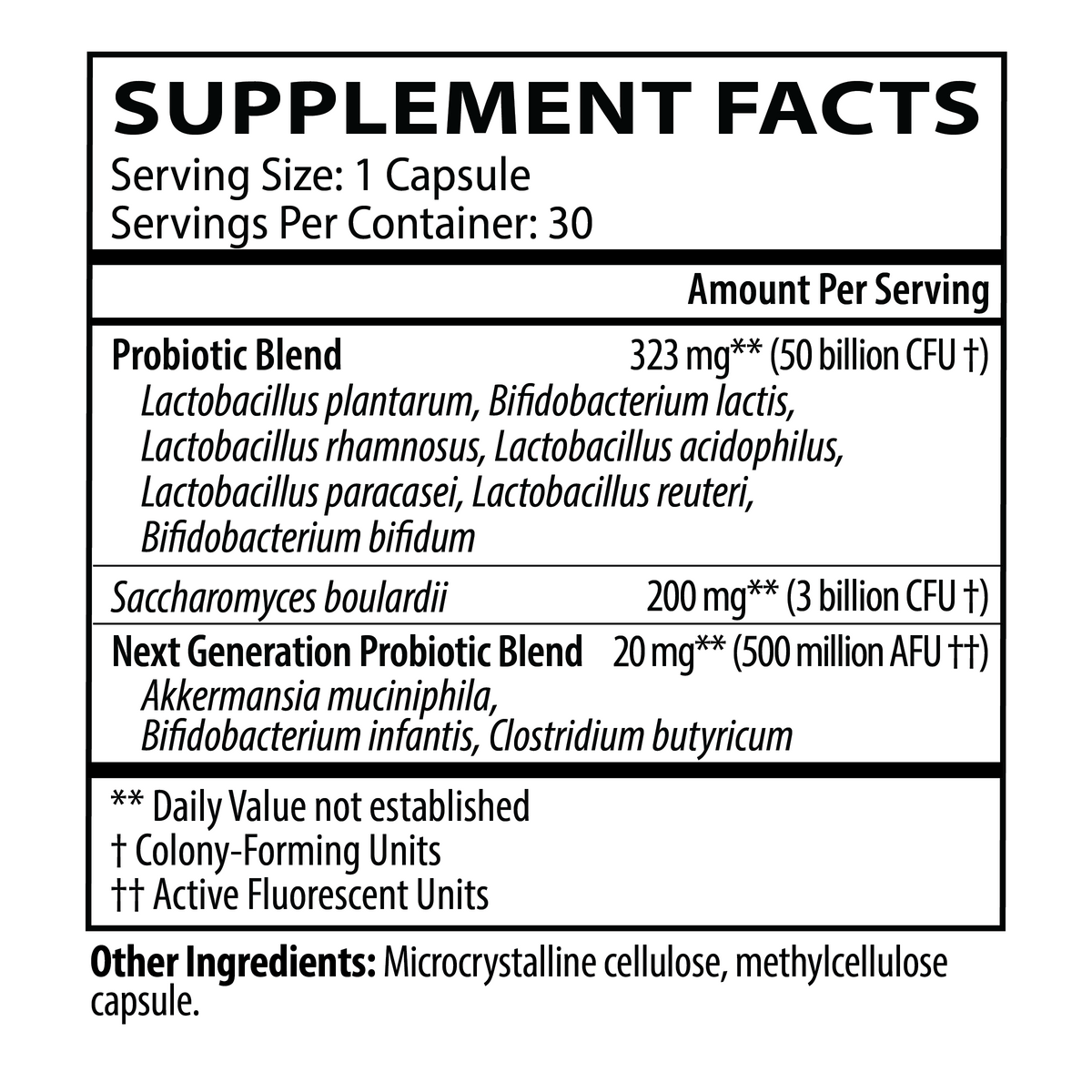 Neurobiologix Biotic Supreme 50 Supplement Facts panel