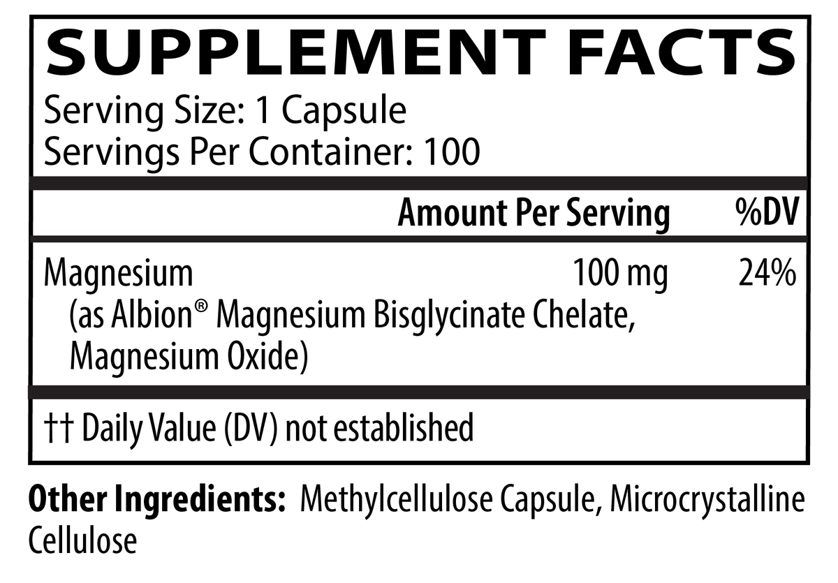 Neurobiologix Magnesium Glycinate Complex 100mg Supplement Facts panel