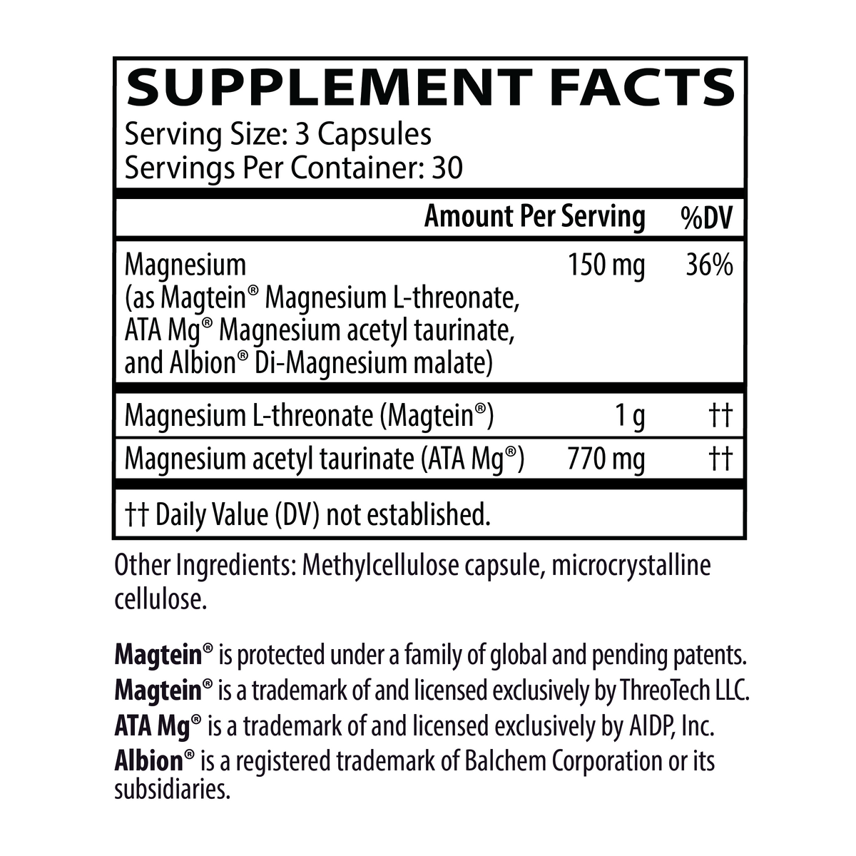 Neurobiologix Mind Mag Ultra Supplement Facts panel