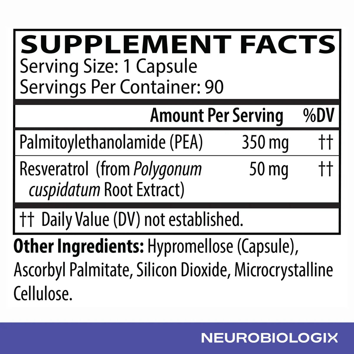 Neurobiologix PEA Soothe Support Supplement Facts panel