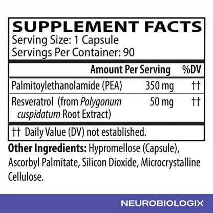 Neurobiologix PEA Soothe Support Supplement Facts panel